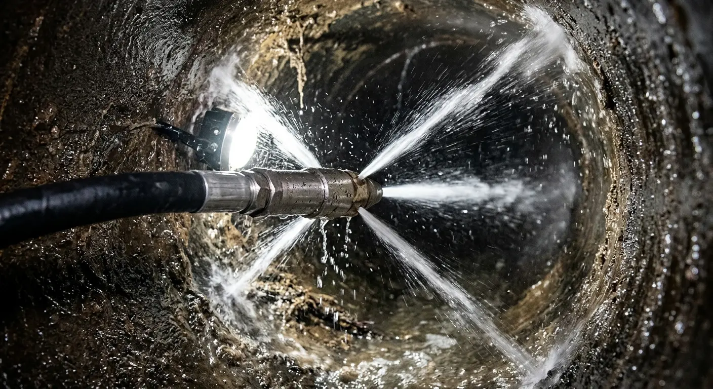 High-pressure hydro jetting nozzle cleaning sewer pipe for Emergency Drain Service in Mendota Heights